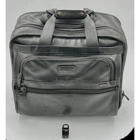 TUMI Alpha 96102DH Leather Wheeled Business Case Blck Rolling Briefcase Carry-On - Picture 1 of 15